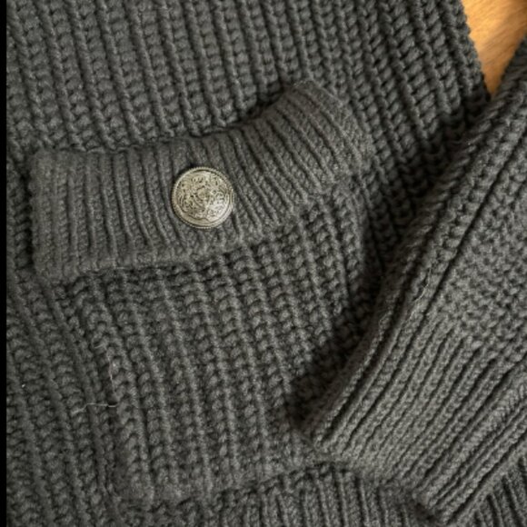 ANN TAYLOR LOFT THICK RIBBED WASHED BLACK PEWTER MILITARY BUTTON CARDIGAN JACKET - Picture 7 of 7